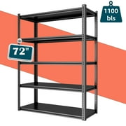 Docred Garage Shelving Unit,5-Tier Adjustable Metal 72"H Heavy Duty Shelving Utility Rack for Garage Basement Kitchen Pantry Closet ,1100 lbs Capacity, Black,L(72"H *35.8"L*17.2W)