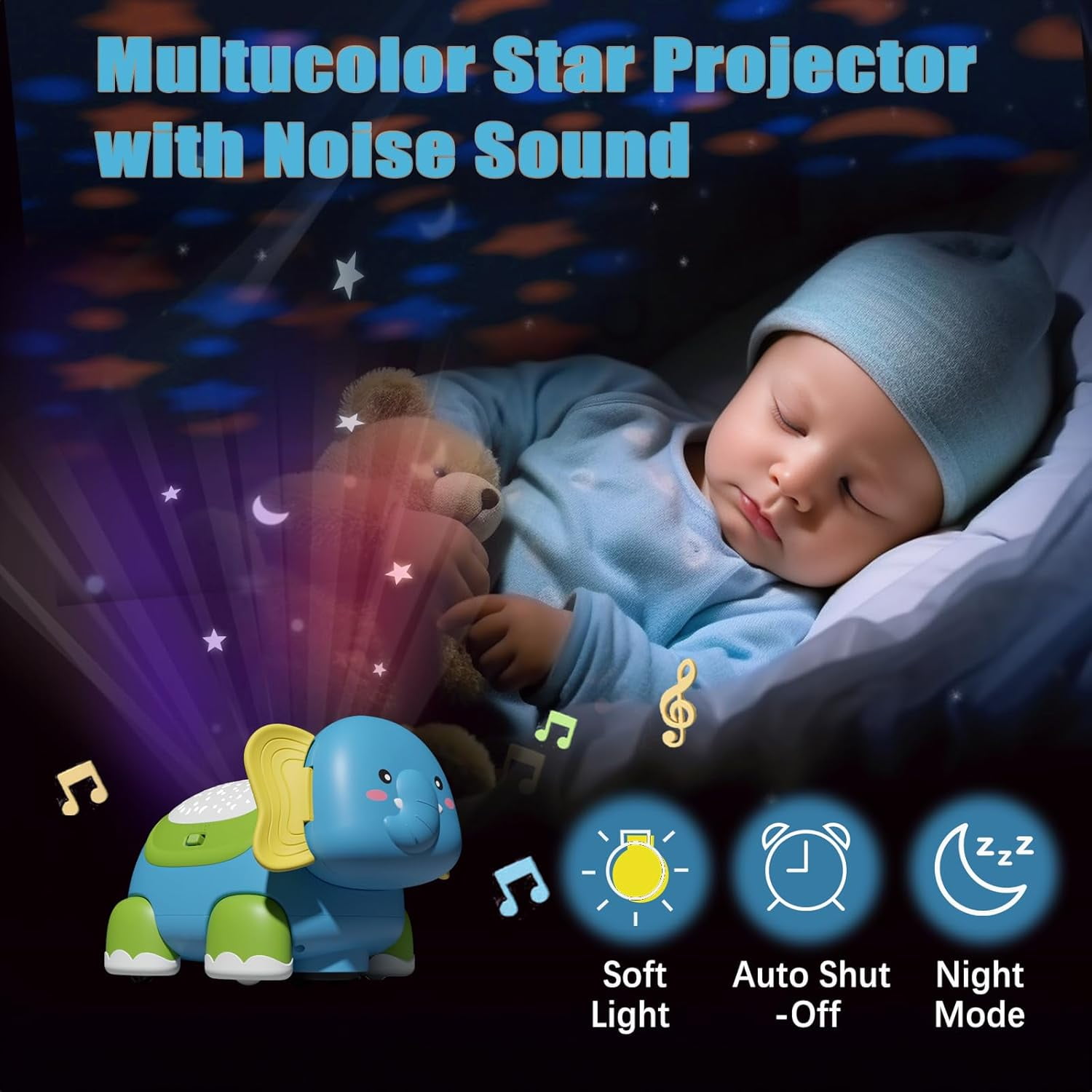 Crawling Baby Toys,Infant Tummy Time Toys 6 to 12 Months with Star Projector Music and Light, Elephant Interactive Sensory Toy for Baby 3 4 5 6 7 8 9 10 12-18 Months Boy Girl Toddler Gift Age 1-3