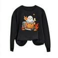 thumbnail image 4 of Women's Halloween Sweatshirts Pumpkin Print Sweatshirt Cute Graphic Crewneck Sweatshirt Funny Long Sleeve Tops Basic Pullover for Spring Autumn Winter Black L, 4 of 4