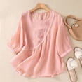 thumbnail image 2 of Summer Tops for Women Linen Casual Fashionable Embroidered 3/4 Sleeve Loose Fit Blouse, 2 of 8