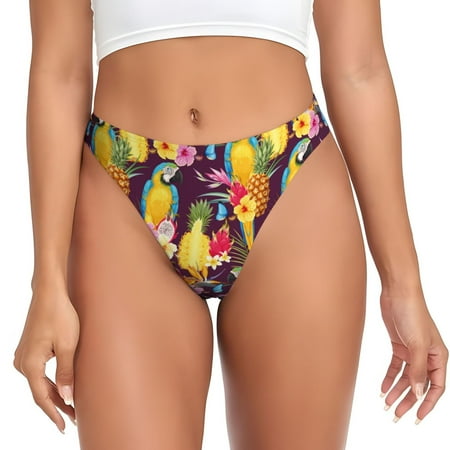Thongs for Women - Cute Parrot Pitaya Flower Butterfly No Show Seamless Womens Thongs Underwear  Breathable G String Thongs for Women  Ladies Stretch Low Rise Thong Bikini Panties Briefs