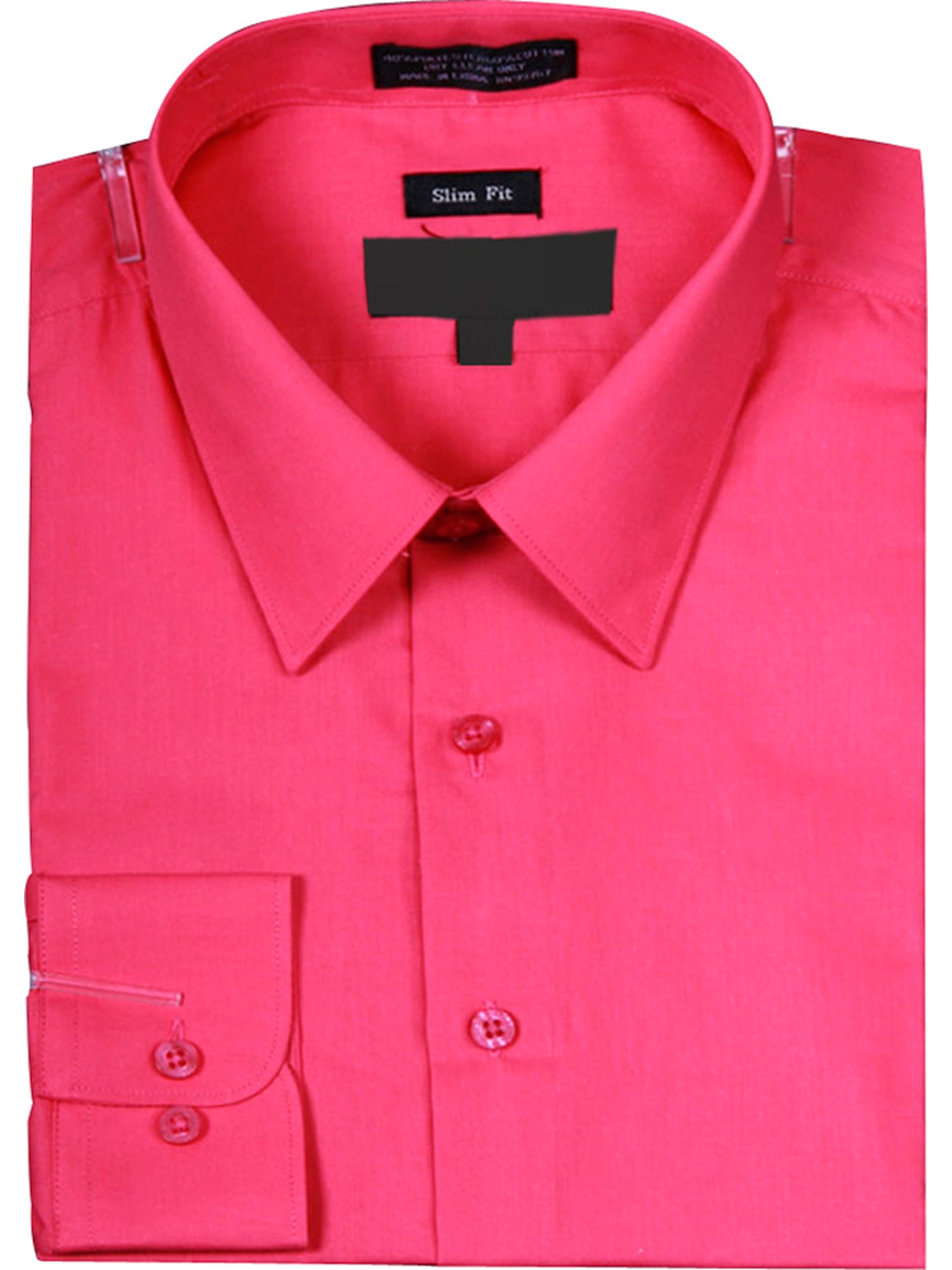 Men's Slim Fit Basic Solid Color Dress Shirt with Button Cuff