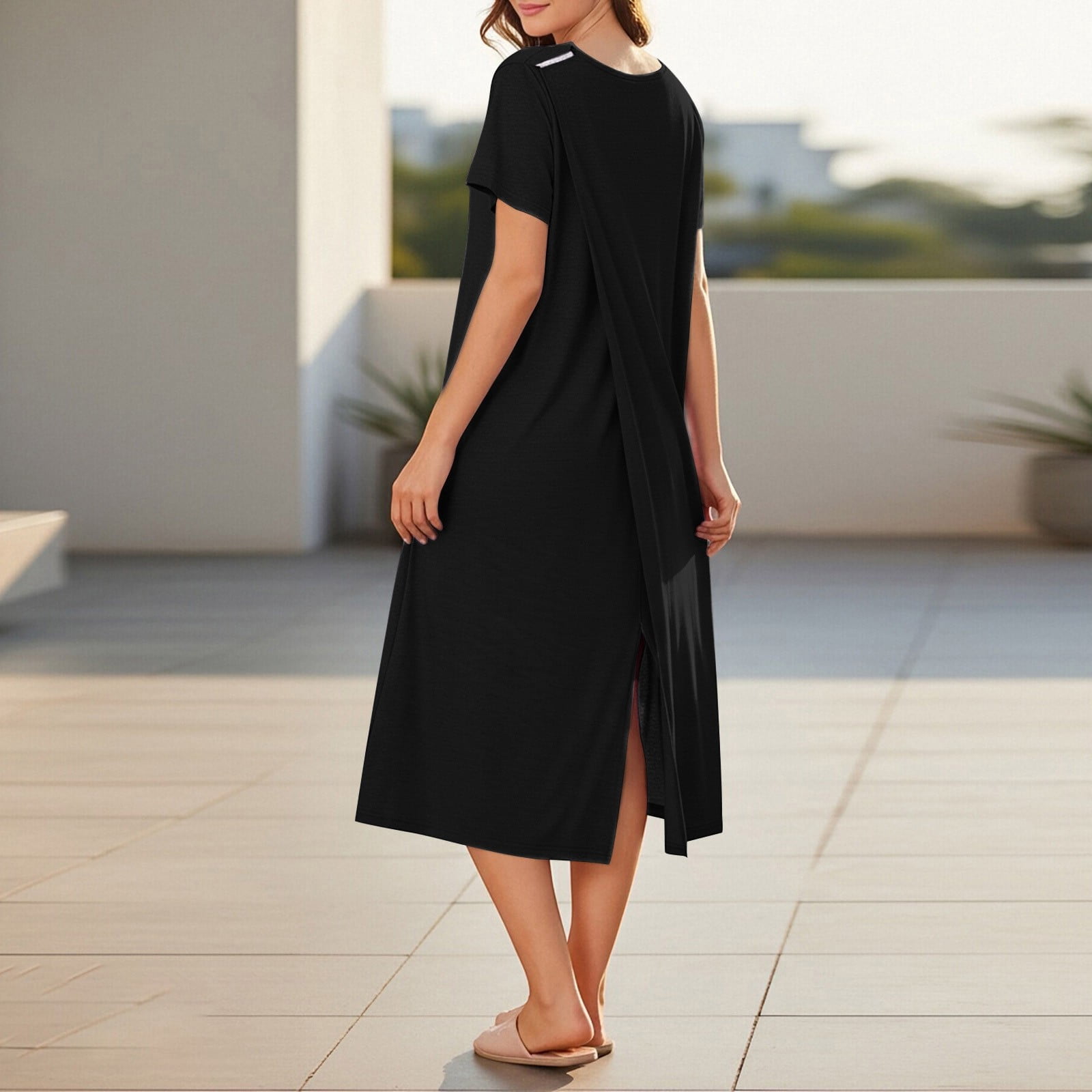 Open Back Hospital Gowns for Women Post Surgery Dress Adaptive Nursing Nightgown Soft Cozy Maternity Robe