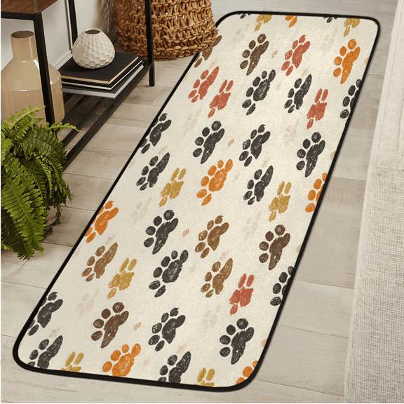 CURLYOOT Animal Footprint Runner Rug 2'x6' Washable Kitchen Runner Rug Indoor Non Slip Laundry Rugs Pet Animal Paws Floor Carpet for Hallway Kitchen Entryway Bedroom Living Room