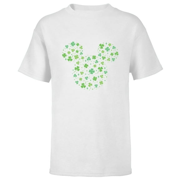 Disney Mickey Mouse Icon Shamrock Clovers St Patrick’s Day - Short Sleeve T-Shirt for Kids - Customized-White