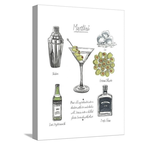 Art.com Classic Cocktail - Martini Stretched Canvas Print Wall Art by Naomi McCavitt, 12" x 16"