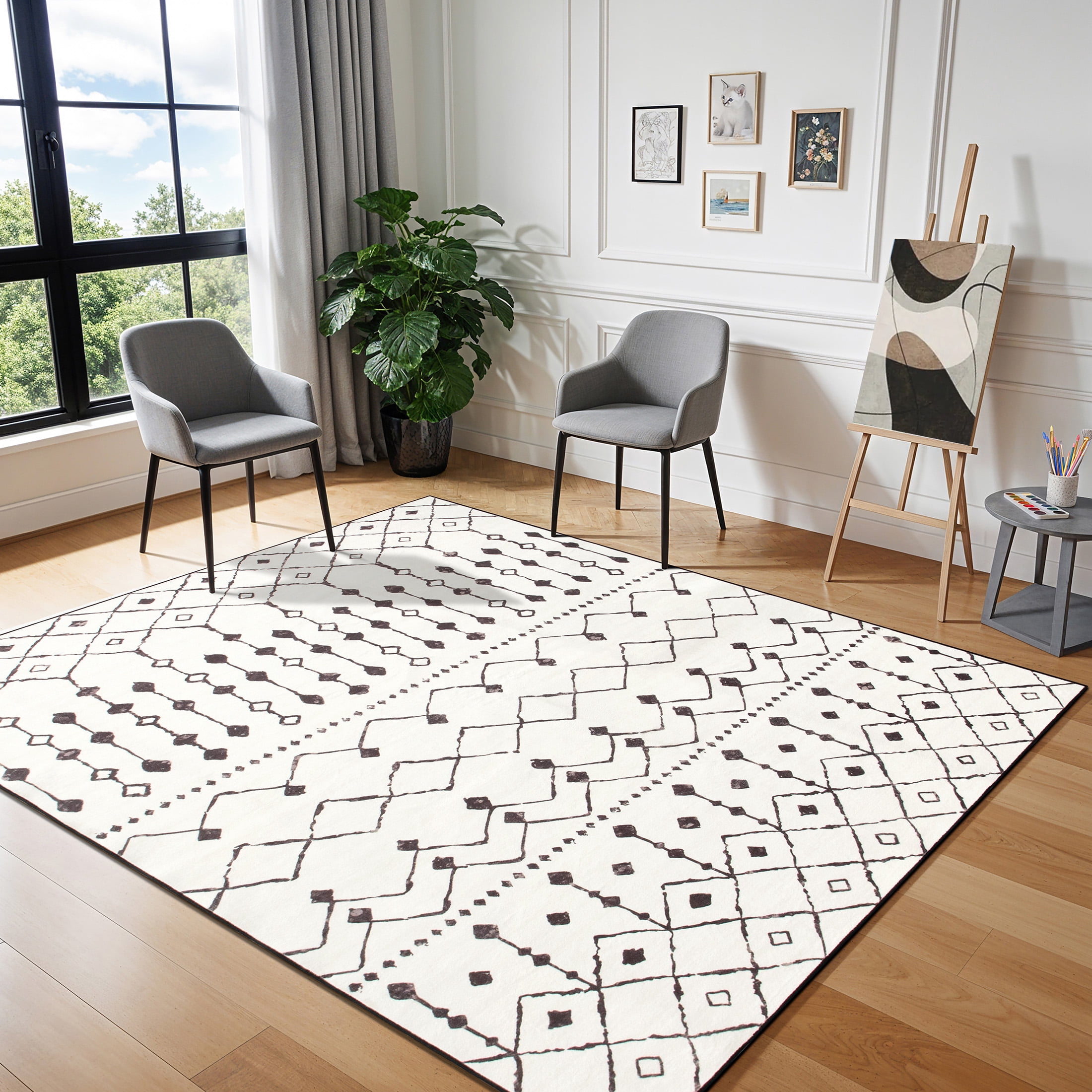 SONORO KATE 5'×7' Washable Area Rug for Living Room, Moroccan Non-Slip Soft Carpet for Bedroom Dining Room Office, Beige
