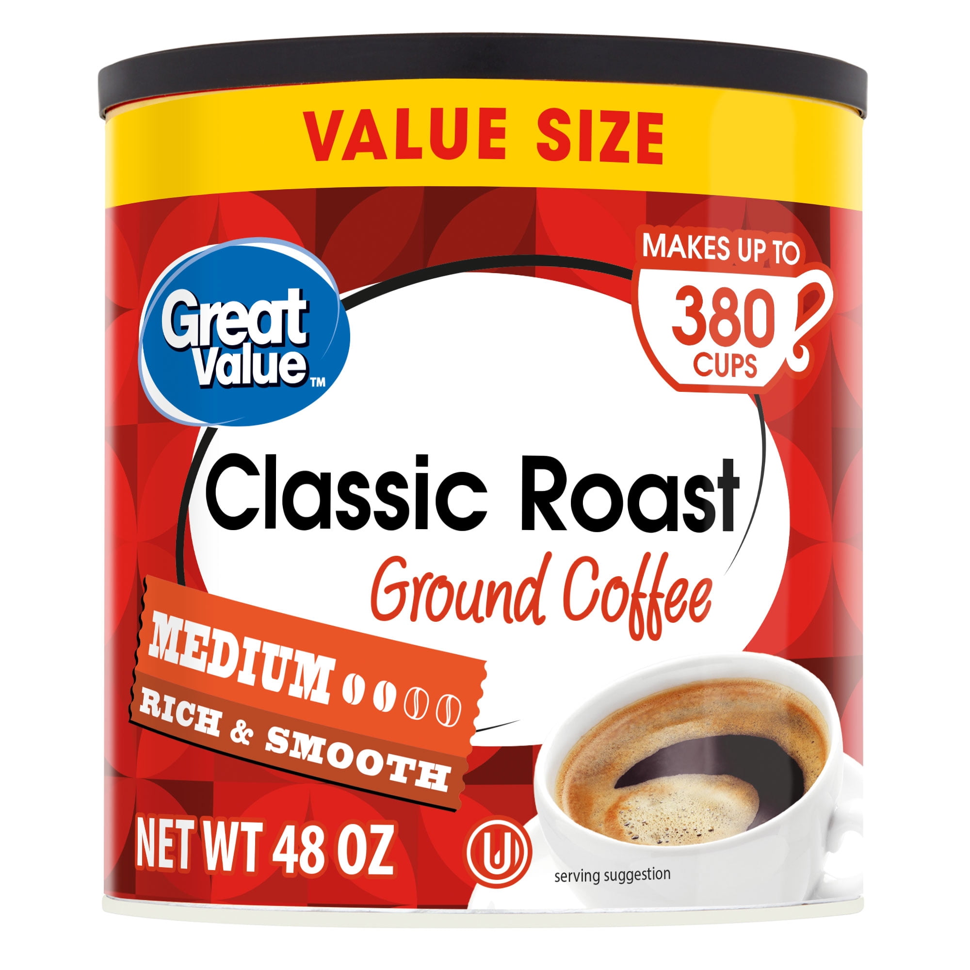 Great Value Classic Roast Medium Ground Coffee Value Size, 48 oz