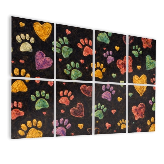 Rustic Farmhouse 8 Pack Art Acoustic Panels Sound Absorbing Colorful doodle paw fabric black Decorative Soundproof Wall Panels Self Adhesive for Nursery Game Room Bedroom 48"x32"