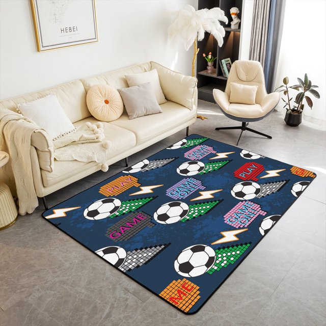 Erosebridal Ball Game Soccer Rugs For Bedroom 5x7,Checkered Grid Living Room Decor,Flash Decor,Non Slip