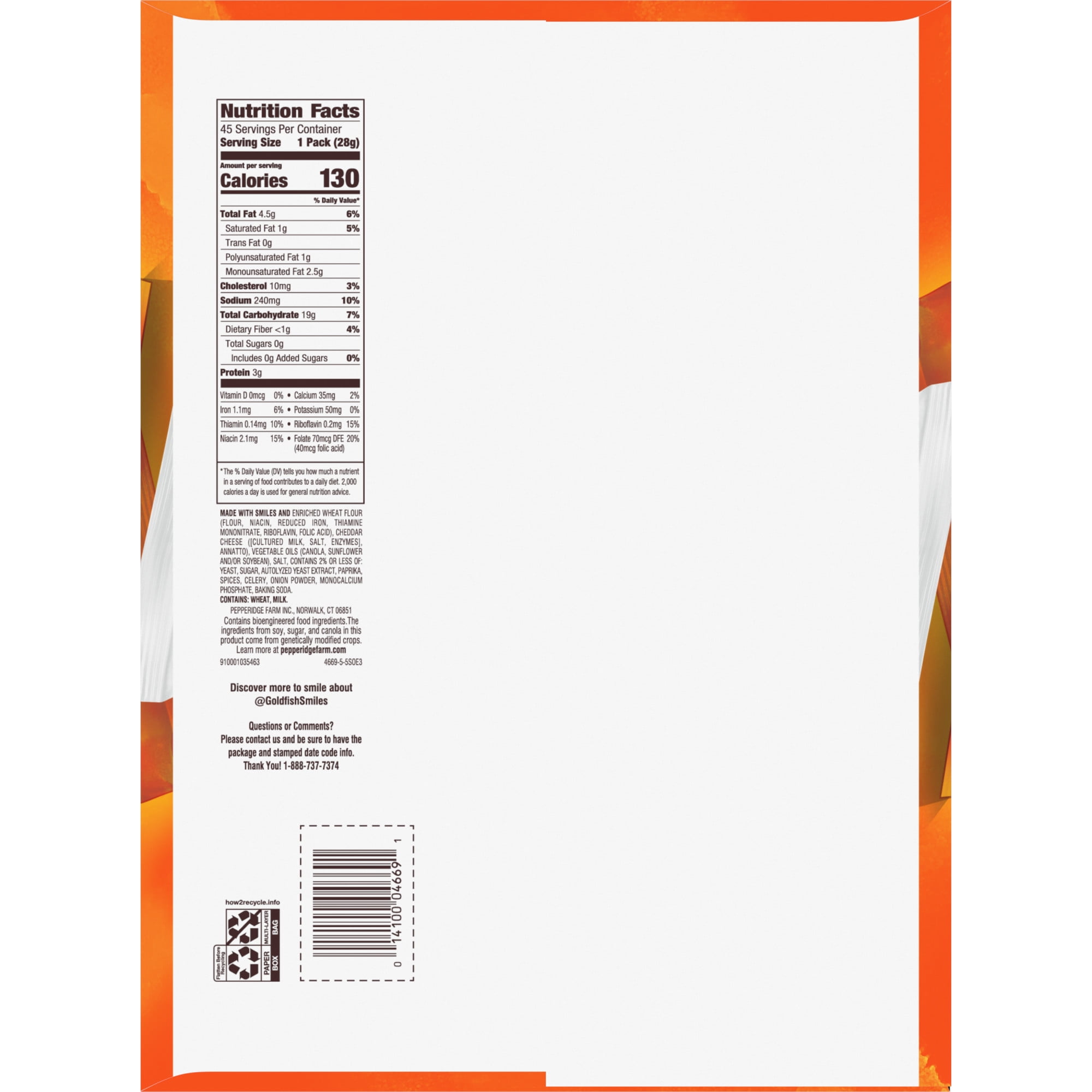Pepperidge Farm Goldfish Cheddar Crackers, 1 oz. Snack Packs, 45-Count Multi-Pack Box