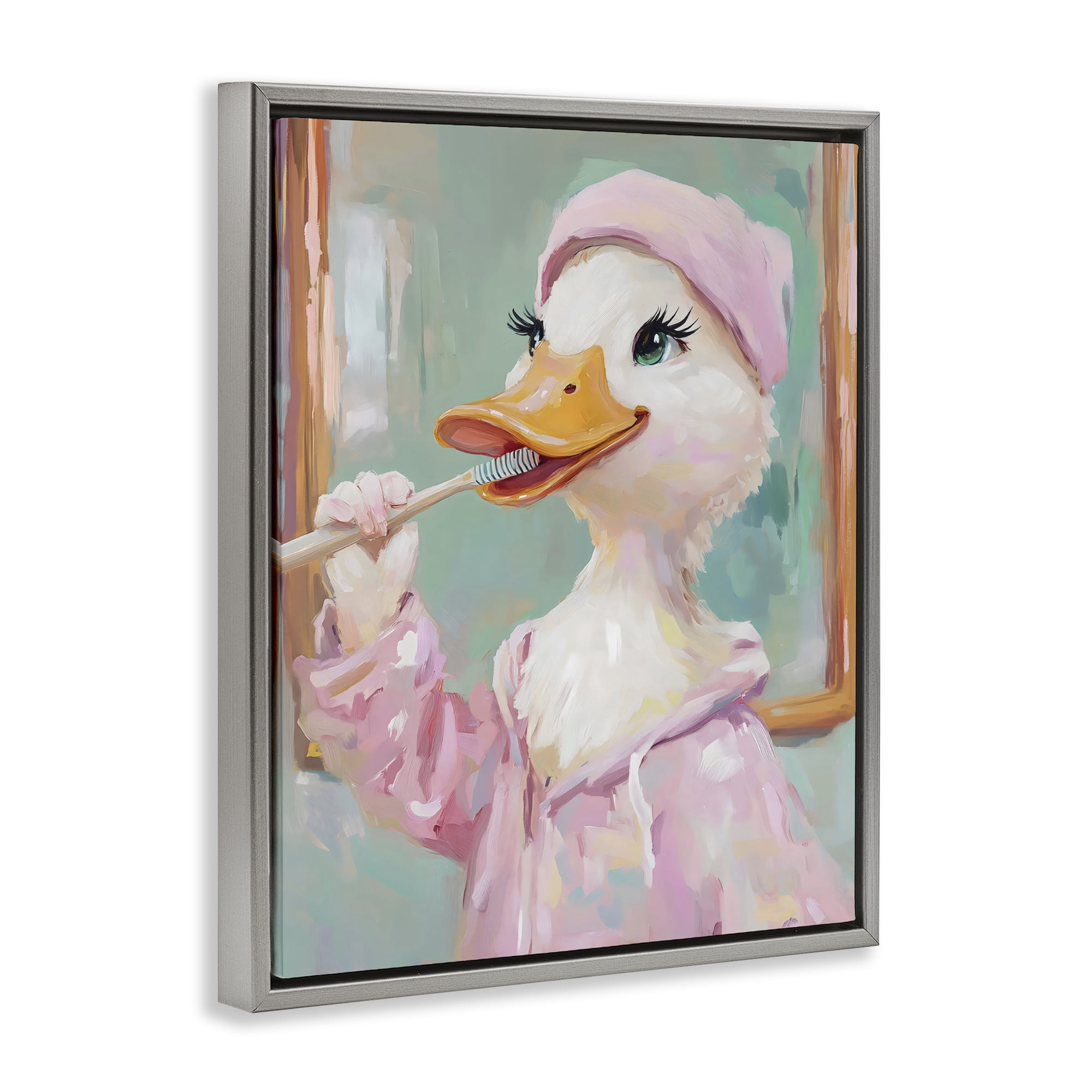 Stupell Industries Duck Brushing Teeth Gray Framed Floater Canvas Wall Art, design by The Prints Vibe