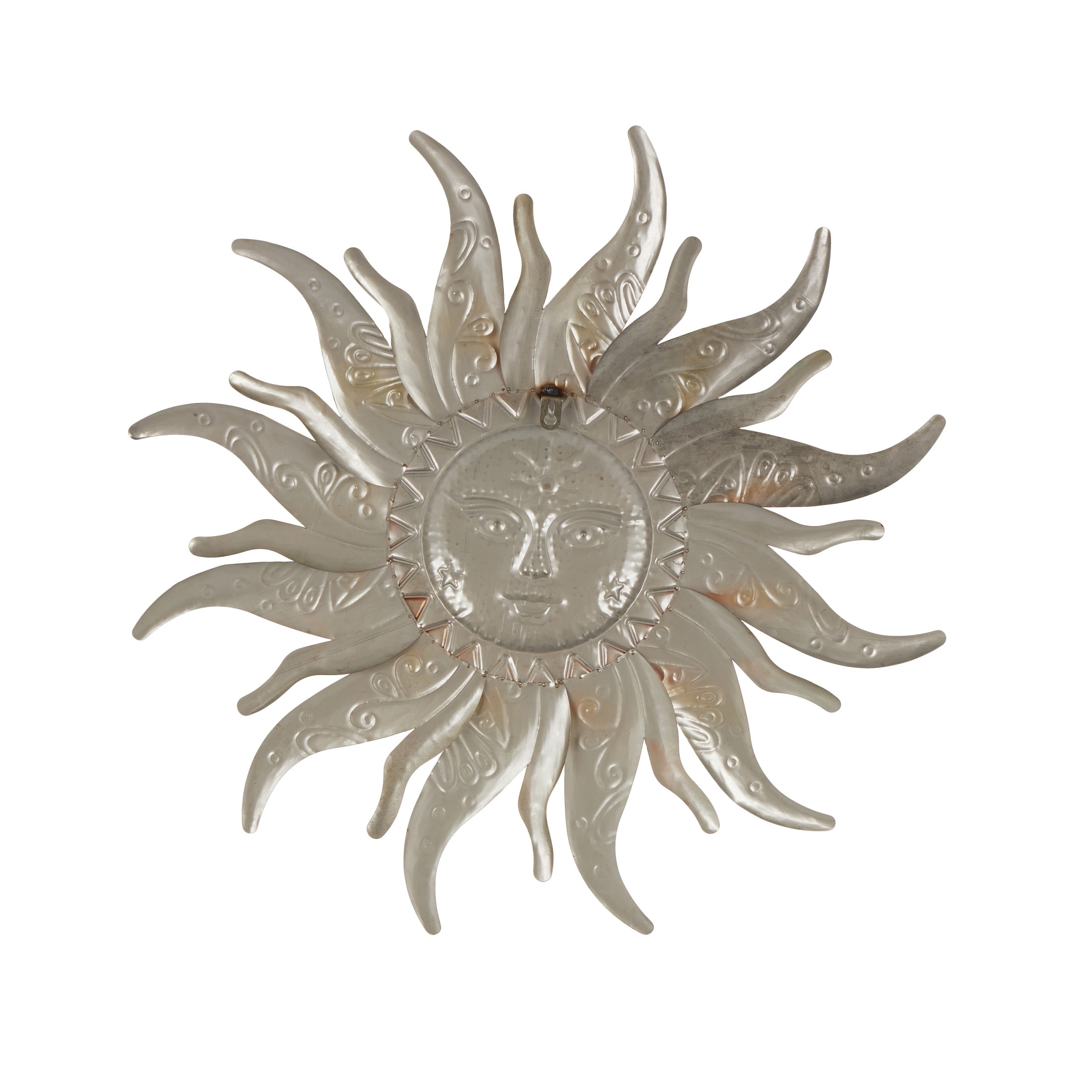 DecMode Gold Stainless Steel Metal Face Sun Wall Decor with Red, Green, and Orange Accents