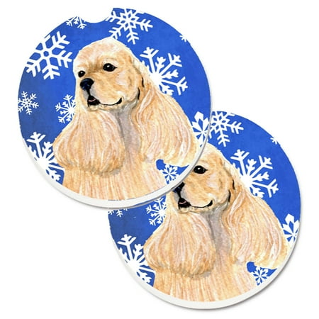 

Carolines Treasures SS4660CARC Cocker Spaniel Winter Snowflakes Holiday Set of 2 Cup Holder Car Coasters Large