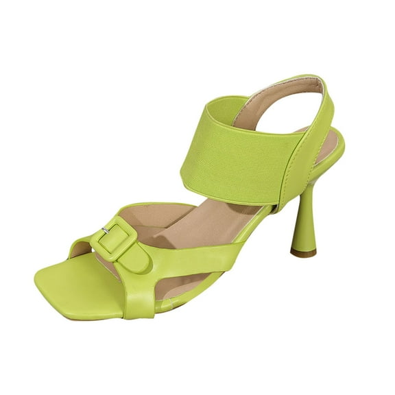 Square Toe High Heels Sandals, Women's Fashion Casual Open Toe Knitted Roman Shoes, Comfortable for Parties and Everyday Wear Green,36