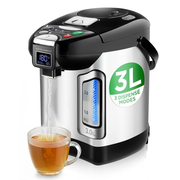 NutriChef Digital Water Boiler & Warmer - 3L/3.17 Qt Stainless Electric Hot Water Dispenser W/ LCD