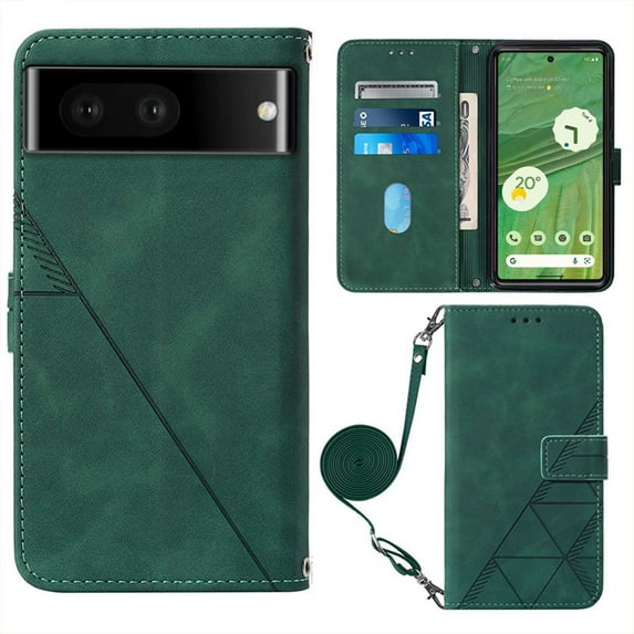 Jiahe Cover Case for Google Pixel 7 Pro, Wallet Case with Card Holder, Adjustable Crossbody Lanyard PU Leather Kickstand Card Slots Magnetic Flip Cover Case 6.7 Inch, Darkgreen