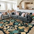 thumbnail image 2 of WIPONKEN 5x7 Floral Area Rugs Machine Washable Non-Slip Botanical Scalloped Rug for Living Room Bedroom, Modern Farmhouse Floor Mat with Vintage Flowers Pattern, Home Decor Indoor Low Pile Black, 2 of 8