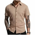 thumbnail image 2 of YueHuiYing Men Casual Fashion Solid Short Sleeves Lapel Button Cardigan Breathable Shirt Blouse Tops, 2 of 7