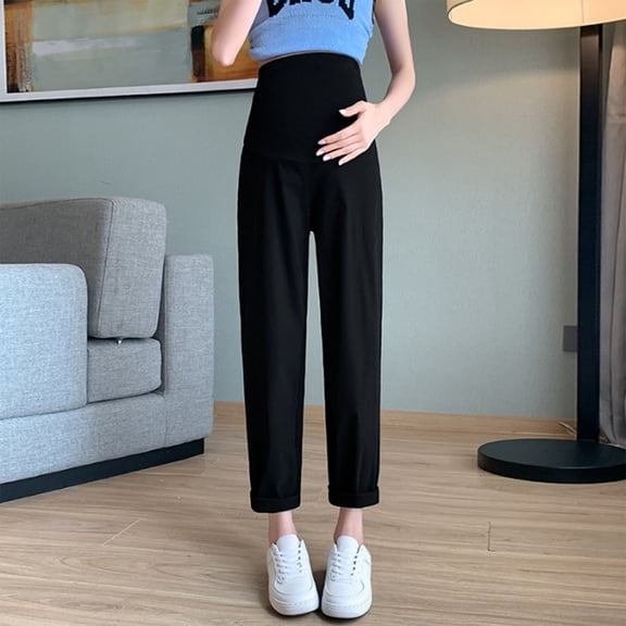 Women's Maternity Capri Pants Over The Belly Soft Lounge Cropped Pants Stretch Wide Leg Pregnancy Capris Trousers