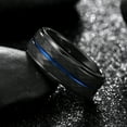 thumbnail image 4 of Tioneer Tungsten Carbide Black Hammered Top w/ Blue Groove Center Wedding Band Ring Mens Womens 8mm w/ Free Engraving, 4 of 7
