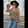 thumbnail image 4 of Suéter de Rayas para Mujer, Cuello en V, Larga, Suelto, de Punto, Jersey de Punto, Tops. Marrón S, 4 of 7