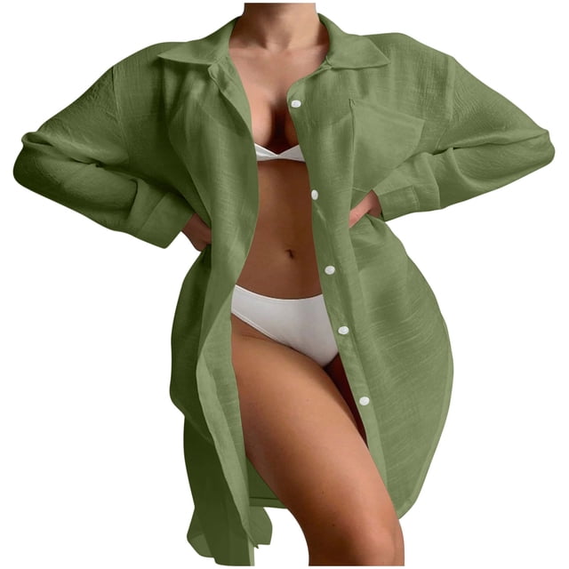 Camisas de Manga Larga Sólidas para Mujeres Moda de Manga Larga Blusas Sólidas Cuello en V Longitud Regular Poliéster Casual