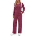thumbnail image 3 of Fantaslook Two Piece Lounge Sets for Women Vacation Travel Fall Outfits V Neck Tops Wide Leg Pants Matching Sets Women Clothing, 3 of 8