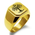 thumbnail image 1 of Stainless Steel Tribal Tree of Life Engraved Square Flat Top Biker Style Polished Signet Ring, 1 of 1
