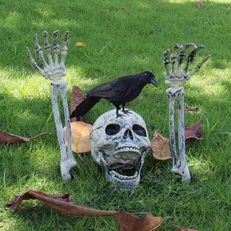AISENO Realistic Skeleton Stakes and Crow Halloween Decorations for Lawn Stakes Garden Halloween Skeleton Decoration