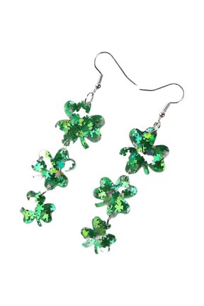 St. Patrick's Day Shamrock Earrings for Women Glitter Clover Dangle Earrings Triple Clover Accessories