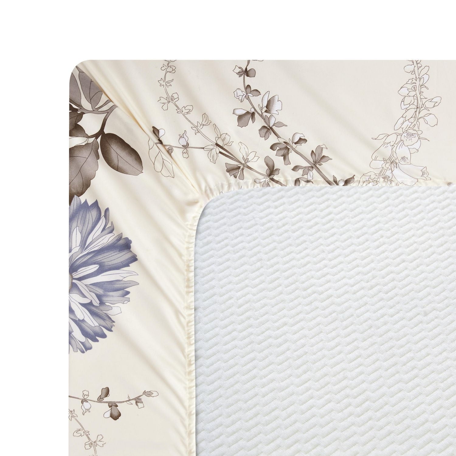 Literie Marina Décoration douce, soyeuse et riche en rayonne de bambou imprimée, toutes saisons, housse de couette, drap-housse, avec fermeture éclair et lien d'angle, motif floral chrysanthème bleu