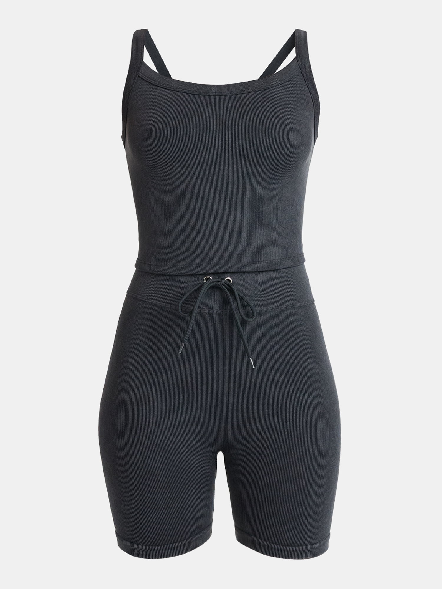 No Boundaries Seamless Shirttail Tank and Tie Front Bike Shorts Set, 2-Piece, Women's