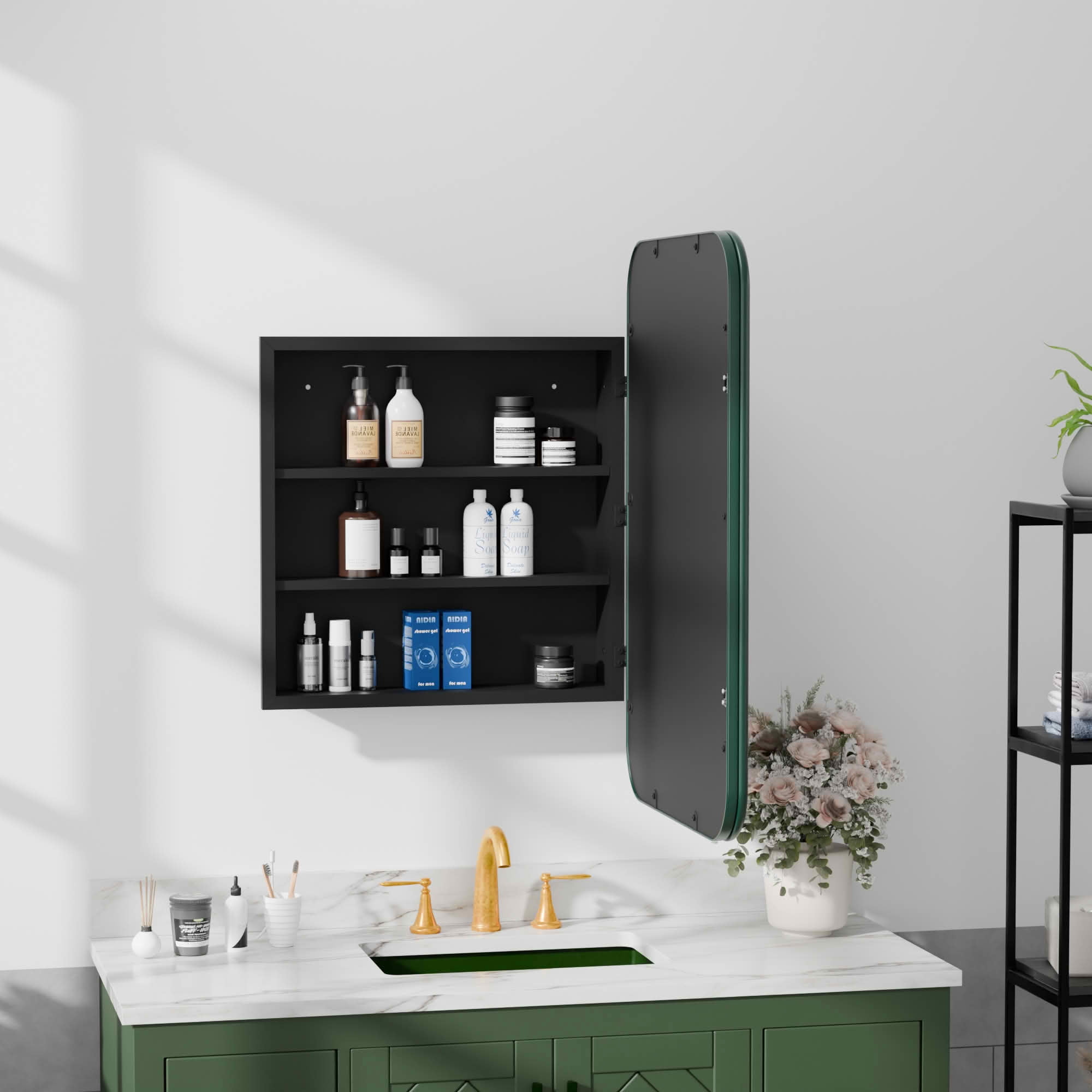 MAYEERTY 30x20x5 Inch Green Metal Round Corner Rectangular Medicine Cabinet for Bathroom