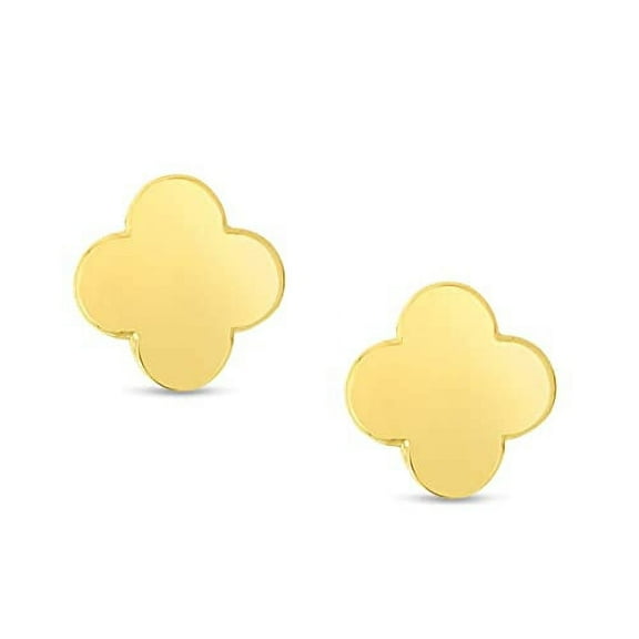 JewelStop 14K Yellow Gold Hoop Earrings Hi-Polished 11mm Clover Huggie With Snap Clasp For Women