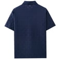 thumbnail image 5 of Men's Solid Color Knitted Shirt Cotton, Casual Knit Button Down Short Sleeve, Open Collar Breathable Top, Office Street Daily Summer Beach Vacation Slim Fit | Zenithor,Navy M, 5 of 6