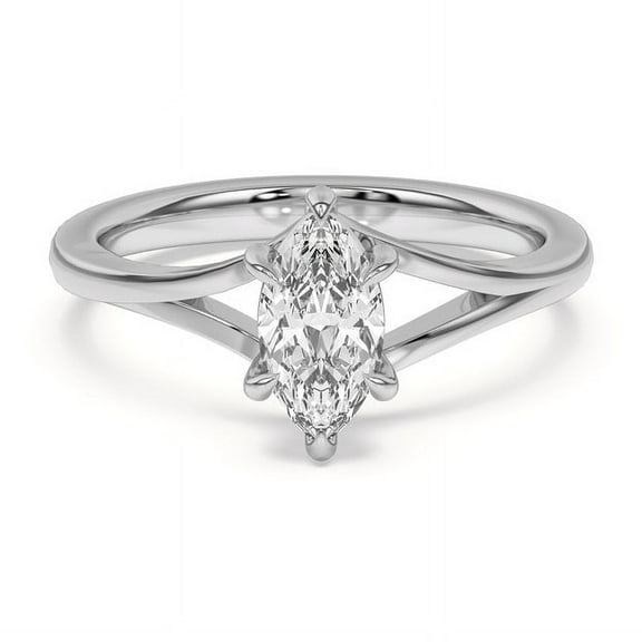 Empire Jewelry 2.3 Ct Marquise Cut Moissanite Chevron Duo Engagement Ring - 14K White Gold Plated Solitaire Wedding Jewelry