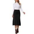 thumbnail image 2 of INSPIRE CHIC Women's Sweater Skirt Elastic High Waist Stretchy Ribbed Knit A-Line Midi Skirts Fall Winter Outfits XL Black, 2 of 6