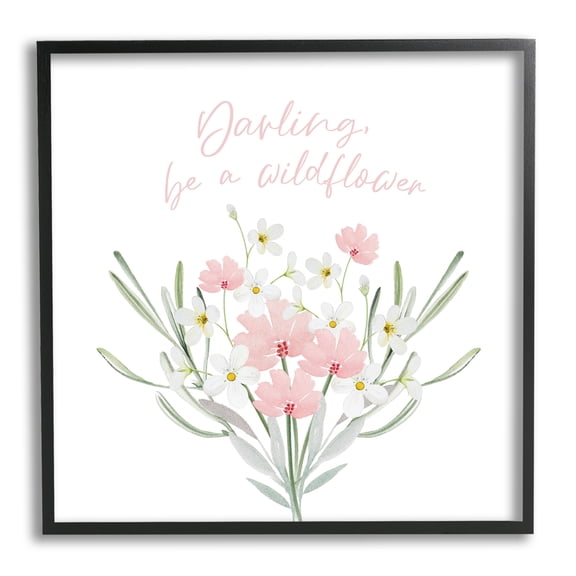 Stupell Industries Be A Wildflower Phrase Botanical & Floral Painting Black Framed Art Print Wall Art, 12 x 12