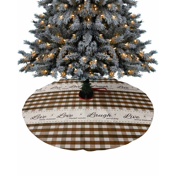 Brown Plaid Christmas Tree Skirt 48 Inches Large Christmas Skirt Tree, Farmhouse Buffalo Checkered Retro Tree Skirt Christmas Decorations for Fireplace Party Holidays Indoor Outdoor
