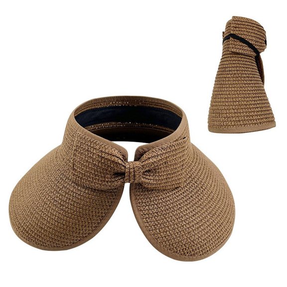 Nmnitkp Sun Hats for Women Fashion Sun Hat Sun Visor Hats for Women Wide Brim Straw Ponytail Summer Beach Hat UV UPF Packable Foldable Travel
