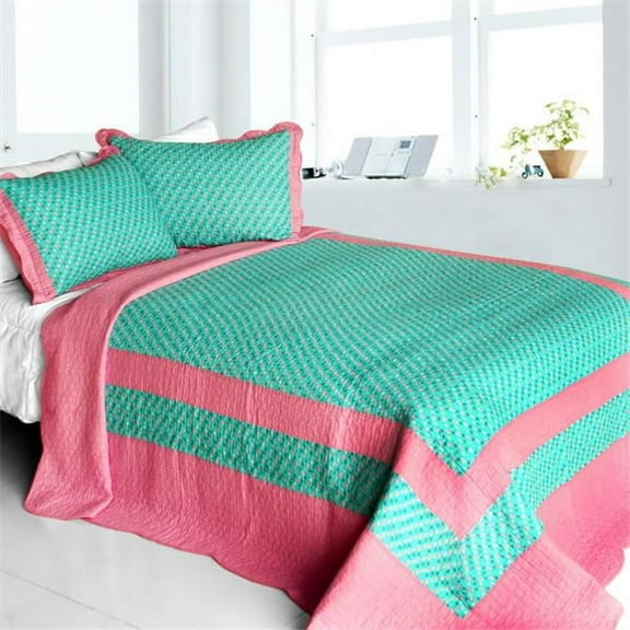 QTS-SJIN9262-23 Geek In The Pink - Cotton 3 Pieces Vermicelli-Quilted Striped Printed Quilt Set  Full & Queen Size - Pink