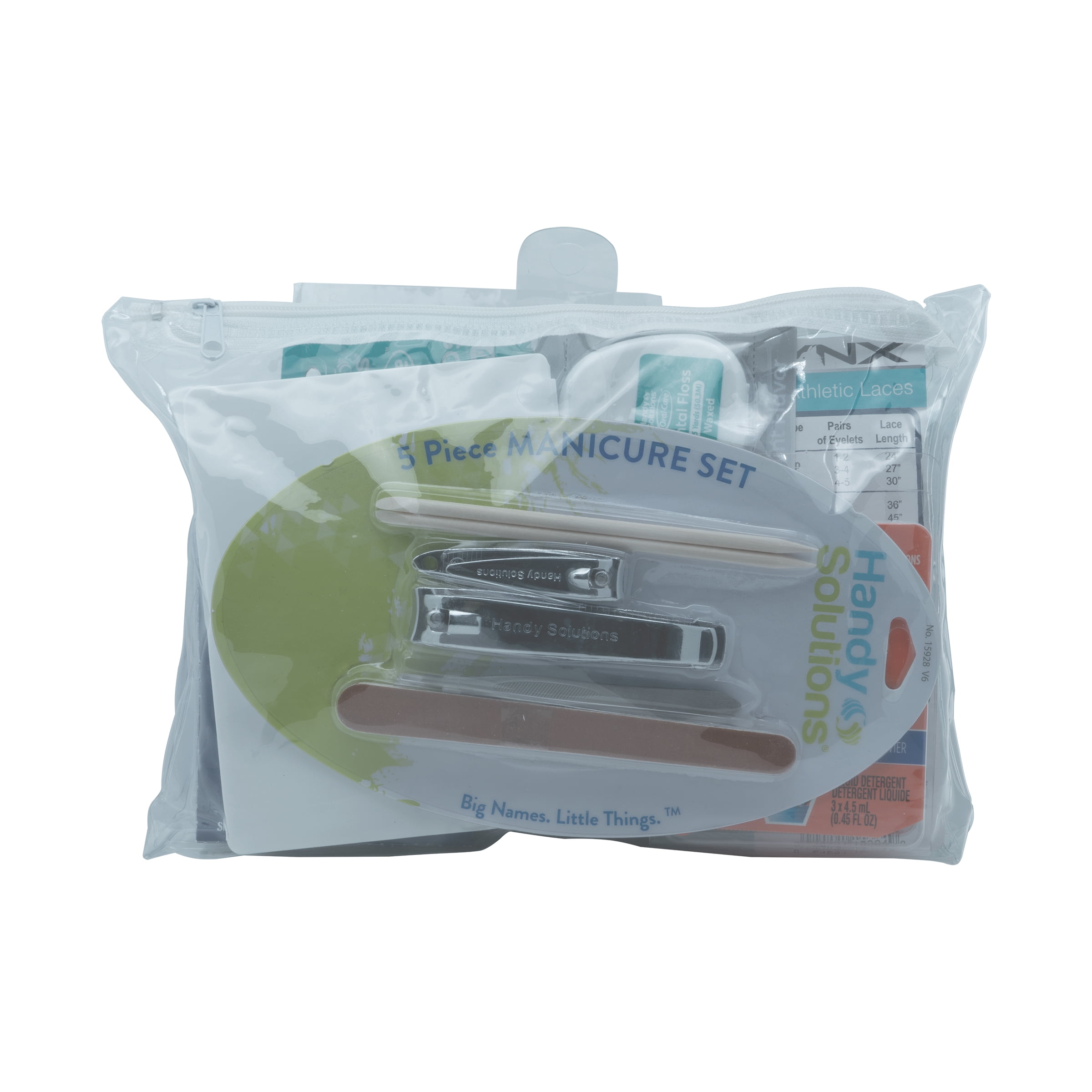 Handy Solutions Anywhere Essentials Travel Kit - 11 Piece Multi-Set with Manicure Set, Sewing Kit, Eyewear Repair, Shoelaces, Ear Plugs