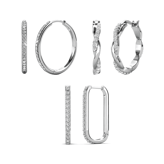 Cate & Chloe Pack of 3 - Bianca, Nadia & Lauren 18k White Gold Plated Earrings with Swarovski Crystals for Women