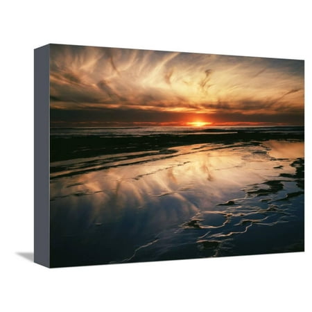 California, San Diego, Sunset Cliffs, Sunset Reflecting in Tide Pools Stretched Canvas Print Wall Art By Christopher Talbot