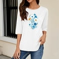 thumbnail image 5 of Charella Women's Floral Printed Tops Flower Graphic Tee Casual Crew Neck 3/4 Sleeve Shirts Loose Fit Clothes (S, White), 5 of 6