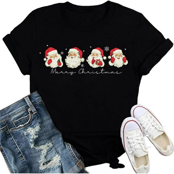 Christmas T-Shirt for Women Funny Santa Graphic Holiday Tee, Family Matching Xmas Shirt