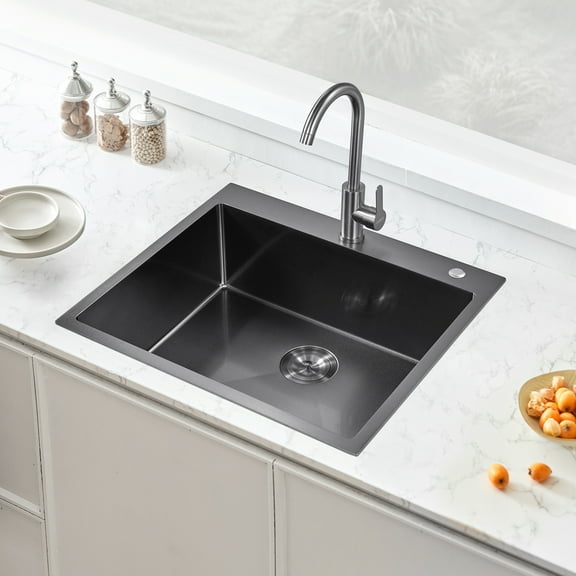 KFFKFF 25-inch Workstation for Kitchen Sink, Top-Mounted Single Bowl Basin in 304 Stainless Steel, Comes with Accessories, Ideal for RV, Prep Kitchen, and Bar, Dishwasher-Friendly Household Sink