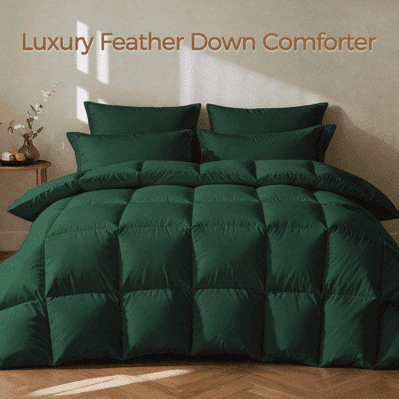 KAKABELL Goose Feather & Down Comforter King Size, 3D-Baffle Box Construction, 8 Corner Tabs,Top-Grade White Goose Feather & Down 100% Cotton Cover, Soft & Airy, 90" x 106"