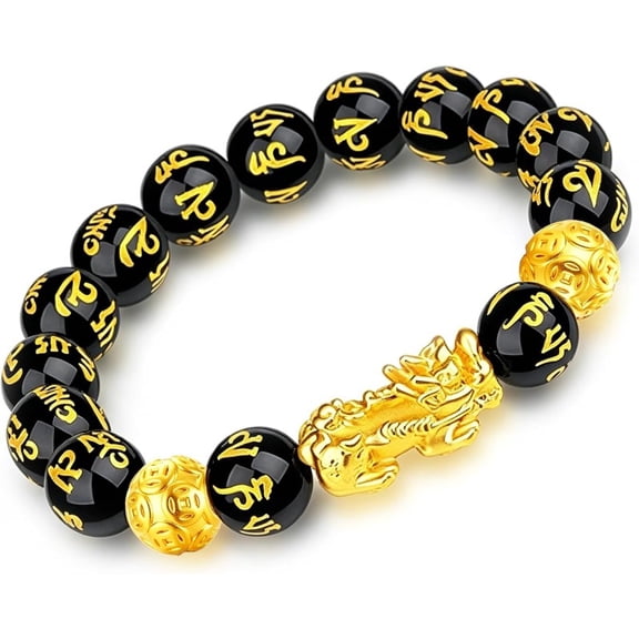 LIYAPEI Black Obsidian Bracelet for Men Women – Feng Shui Wealth & Spiritual Protection Beaded Bracelet with Pi Xiu for Luck, Healing Crystal Stretch Wrist Jewelry, Unisex